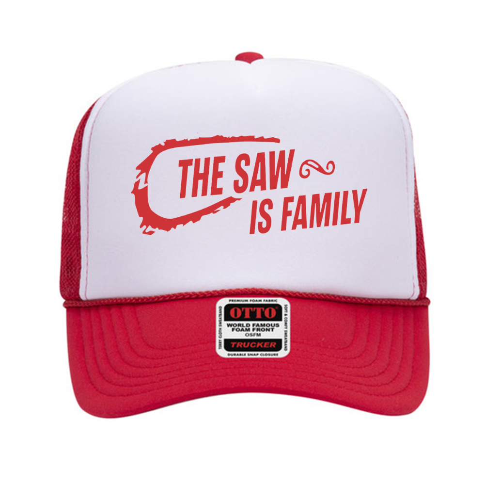 PREORDER Red rope trucker hat The Saw is Family