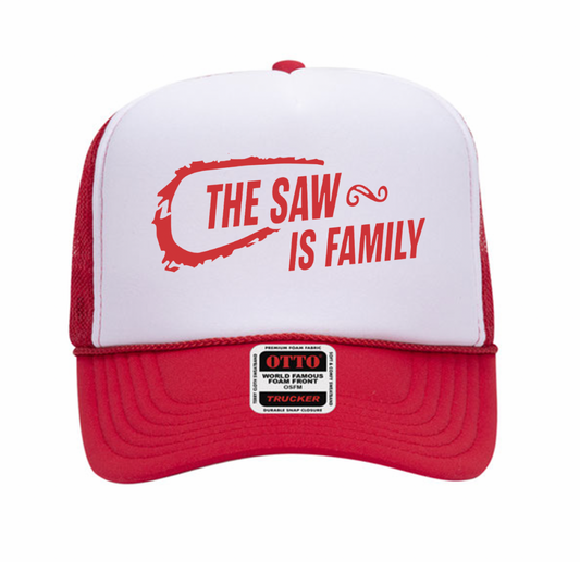 PREORDER Red rope trucker hat The Saw is Family